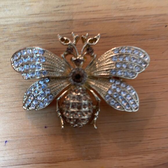 Gold and Silver Rhinestone Bee Brooch - Picture 7 of 7